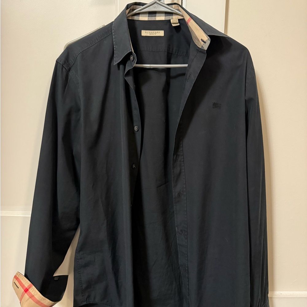 Burberry Black Lightweight Shirt Jacket with Plaid Collar